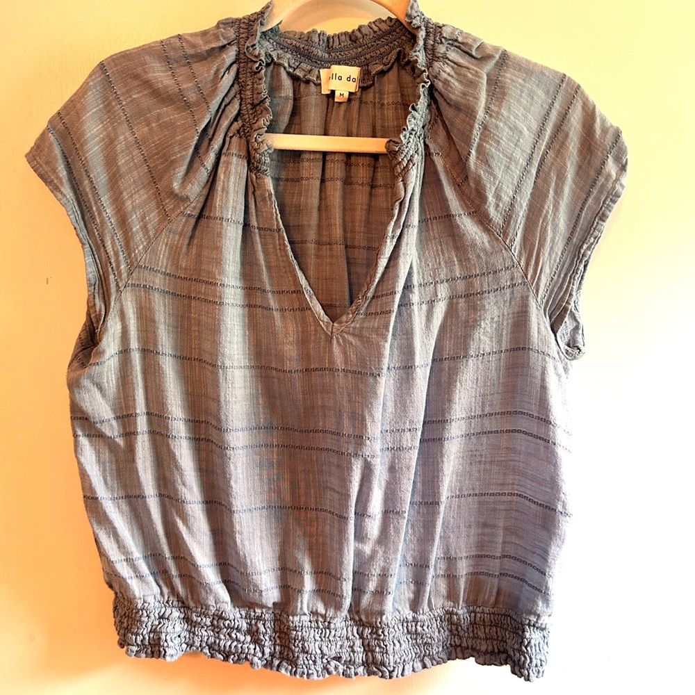 Bella Dahl Light Blue Smocked Cap Sleeve Blouse